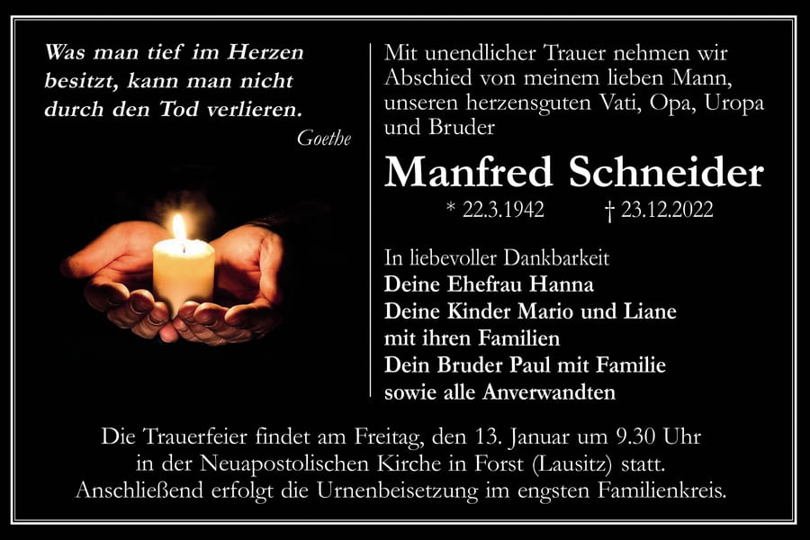Traueranzeige Manfred Schneider