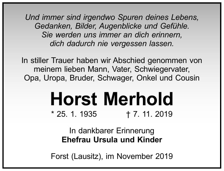 Traueranzeige Horst Merhold