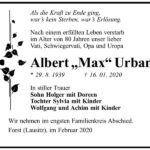 Traueranzeige Albert „Max“ Urban