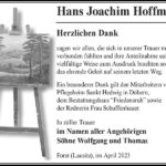 Danksagung Hans Joachim Hoffmann
