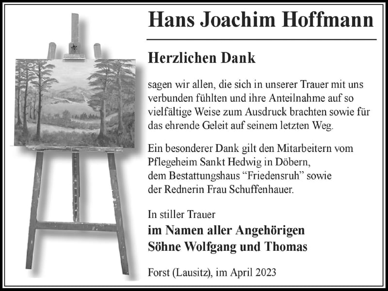 Danksagung Hans Joachim Hoffmann