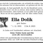 Traueranzeige Ella Dolik, geb. Sasker
