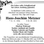 Traueranzeige Hans-Joachim Metzner