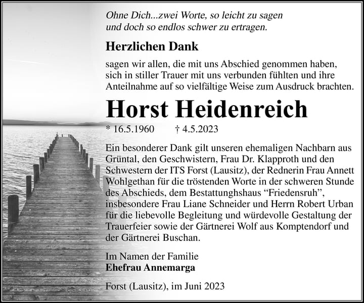 Danksagung Horst Heidenreich