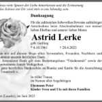 Danksagung Astrid Lerke, geb. Golling