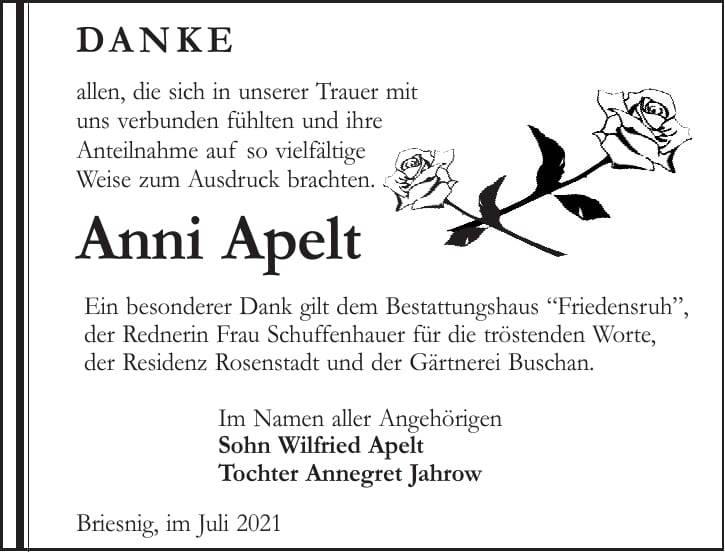 Danksagung Anni Apelt