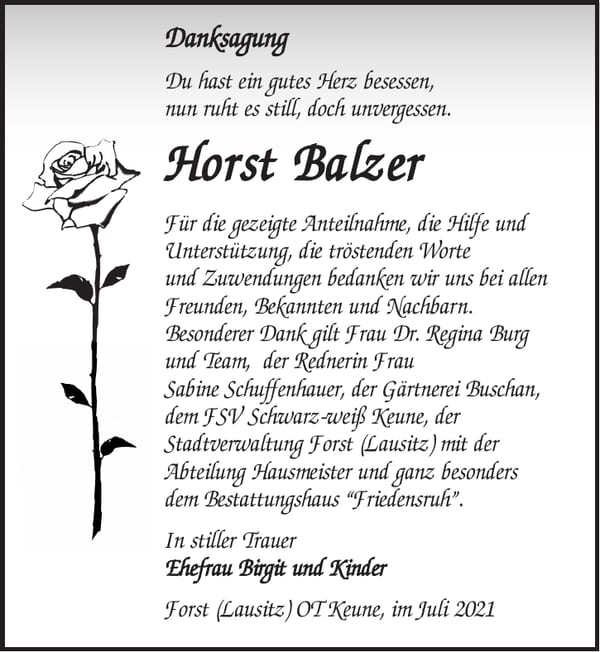 Danksagung Horst Balzer