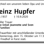 Traueranzeige Heinz Hupfer