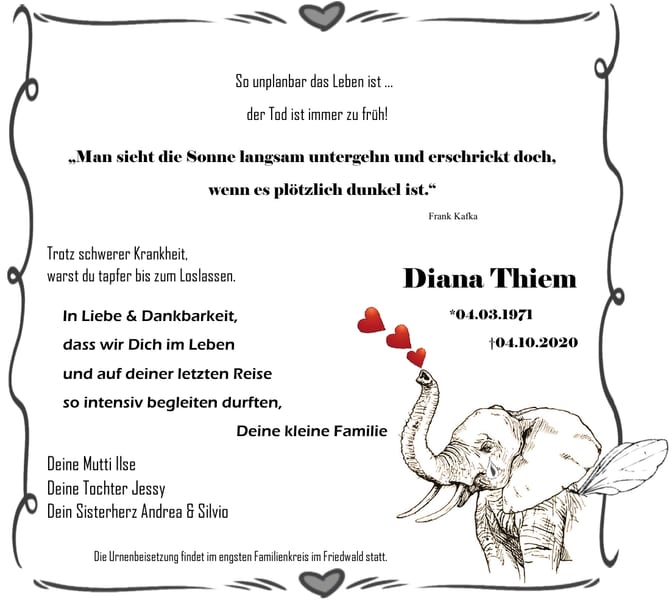 Traueranzeige Diana Thiem