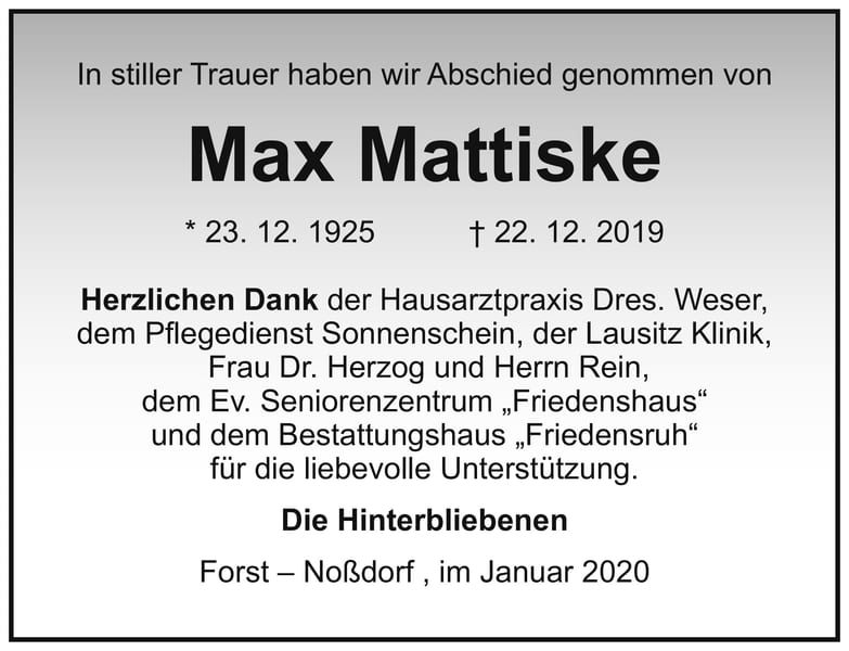 Danksagung Max Mattiske
