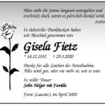 Traueranzeige Gisela Fietz