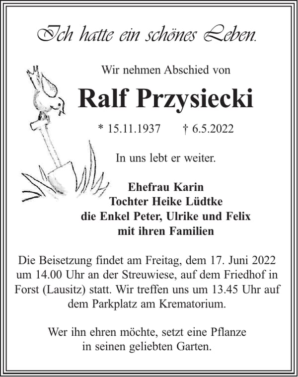 Traueranzeige Ralf Przysiecki