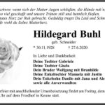 Traueranzeige Hildegard Buhl, geb. Schneider