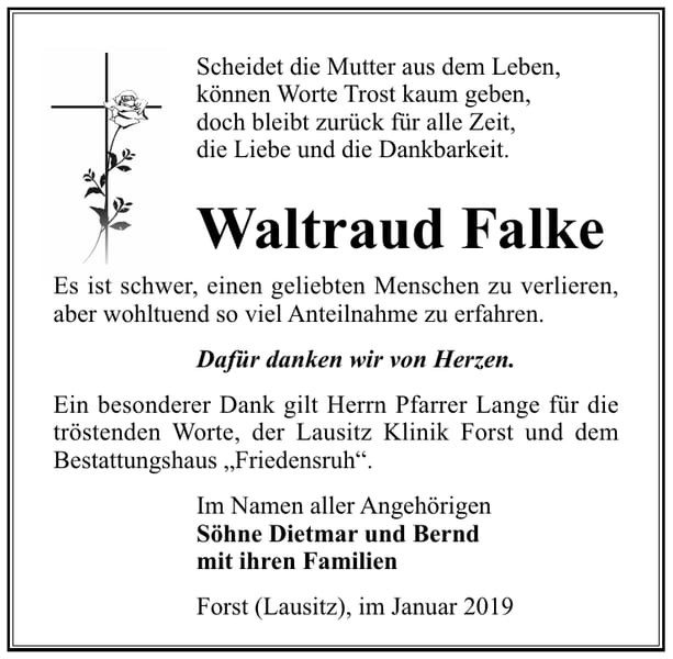 Danksagung Waltraud Falke