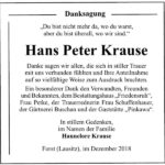Danksagung Hans Peter Krause