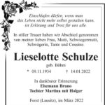 Danksagung Lieselotte Schulze, geb. Böhm