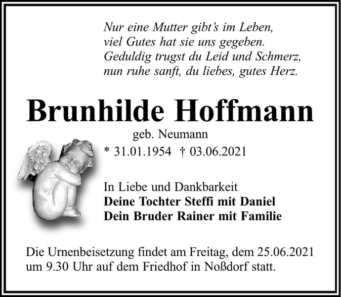 Traueranzeige Brunhilde Hoffmann, geb. Neumann
