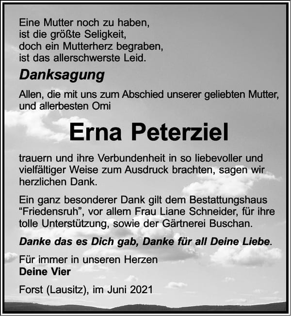 Danksagung Erna Peterziel