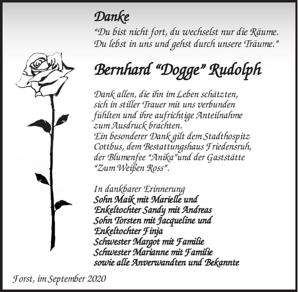 Danksagung Bernhard „Dogge“ Rudolph