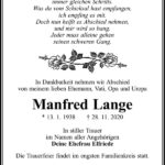 Traueranzeige Manfred Lange