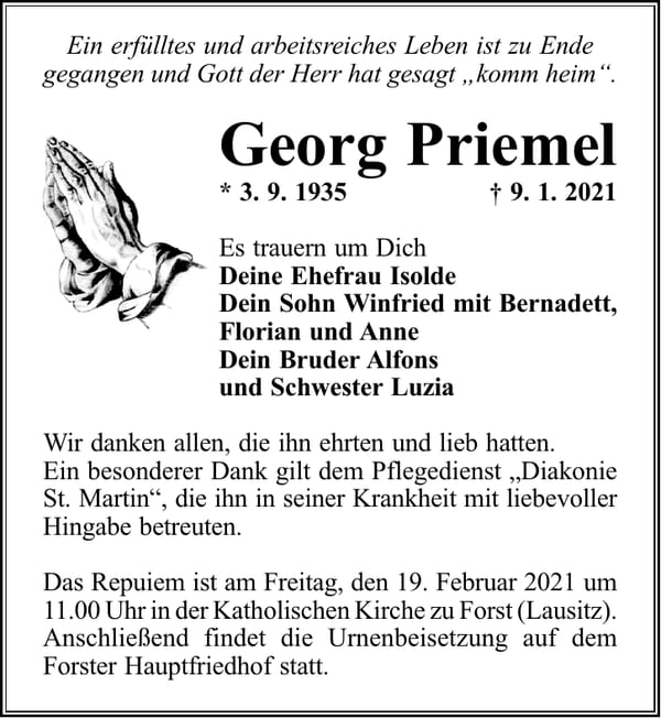 Traueranzeige Georg Priemel