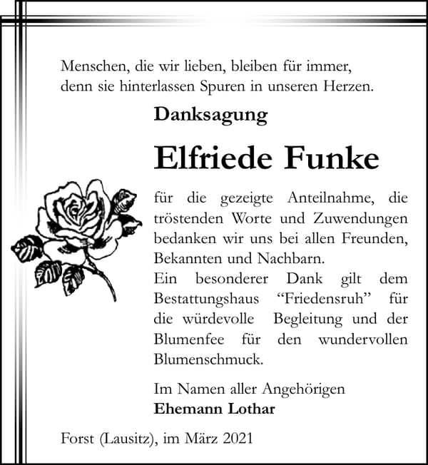 Danksagung Elfriede Funke