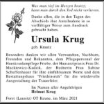 Danksagung Ursula Krug, geb. Krautz