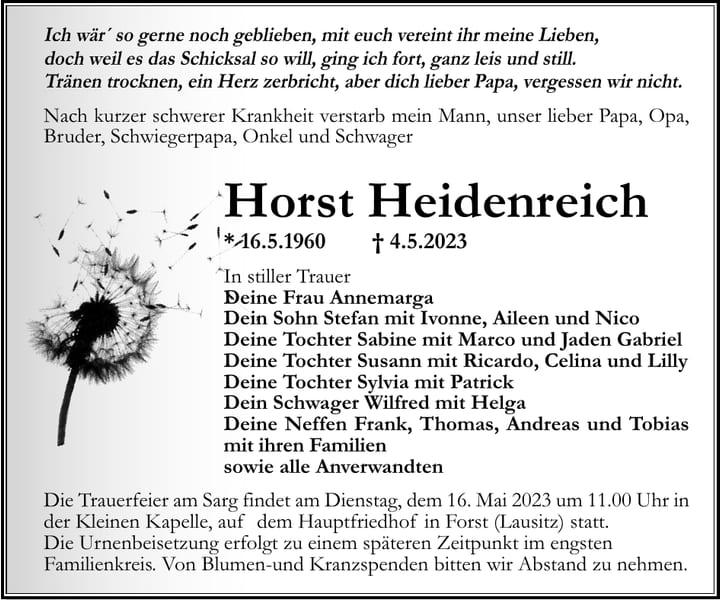 Traueranzeige Horst Heidenreich