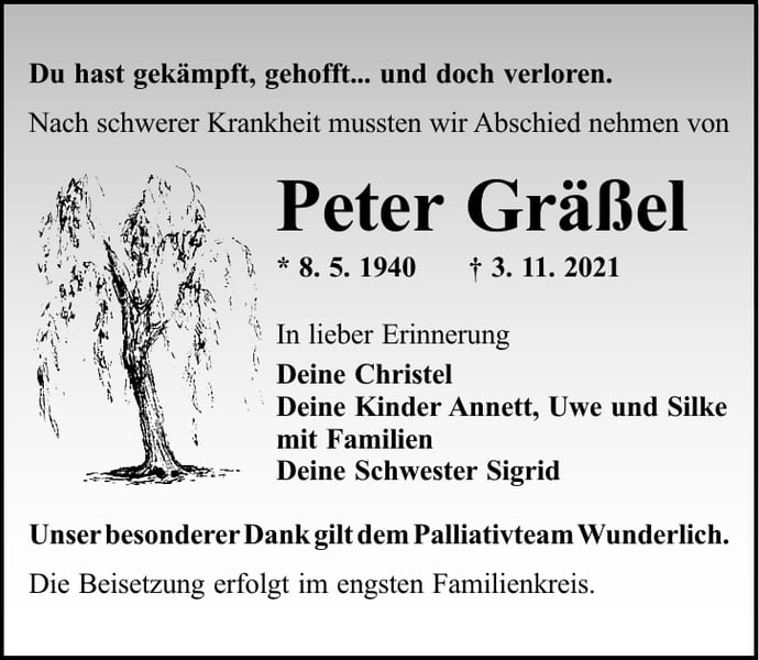 Traueranzeige Peter Gräßel