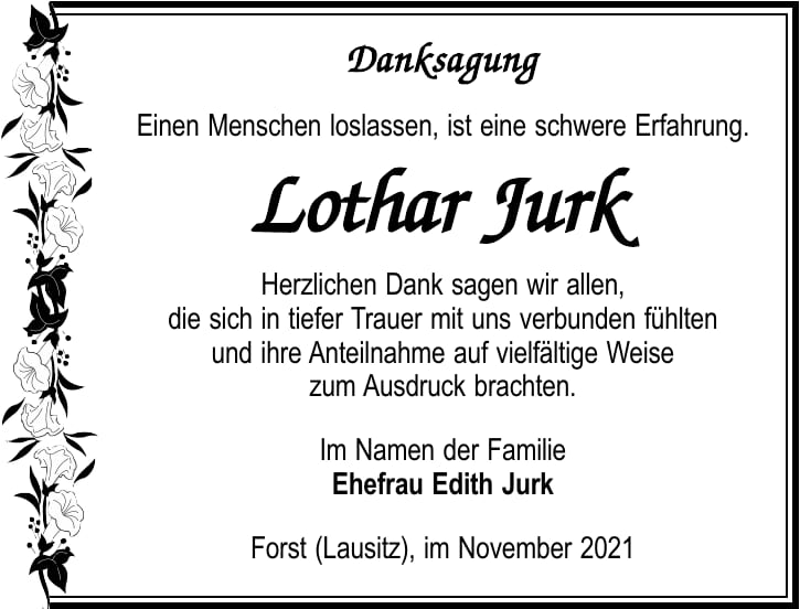 Danksagung Lothar Jurk