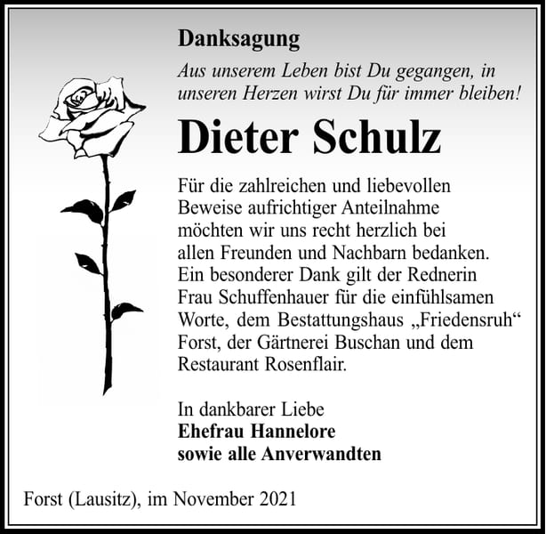 Danksagung Dieter Schulz