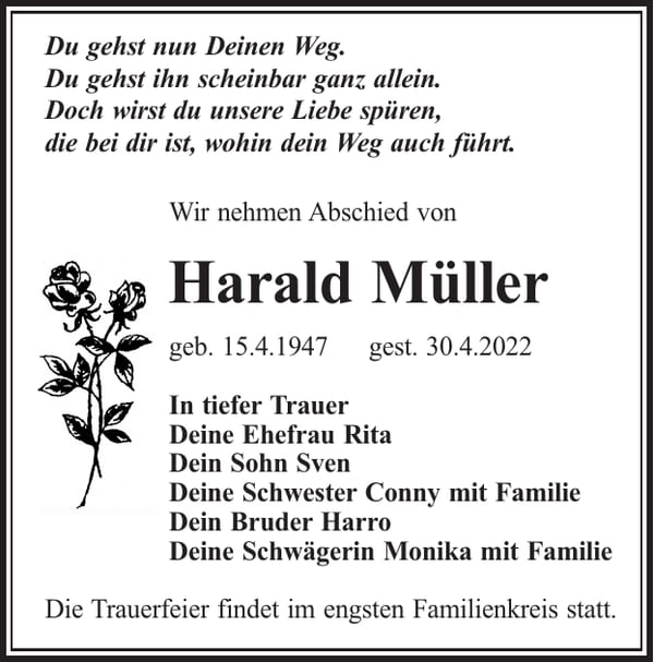 Traueranzeige Harald Müller