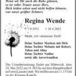 Traueranzeige Regina Wende