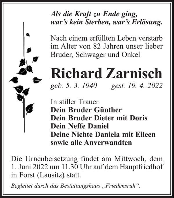 Traueranzeige Richard Zarnisch