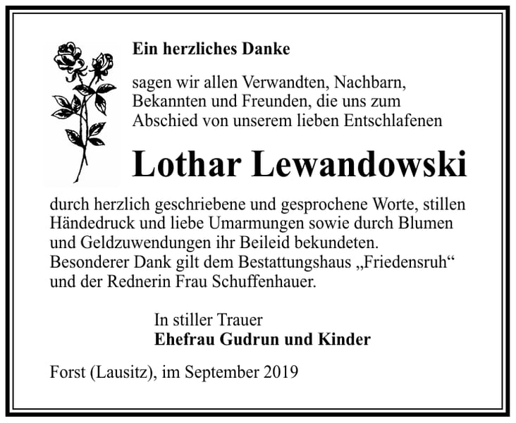 Danksagung Lothar Lewandowski