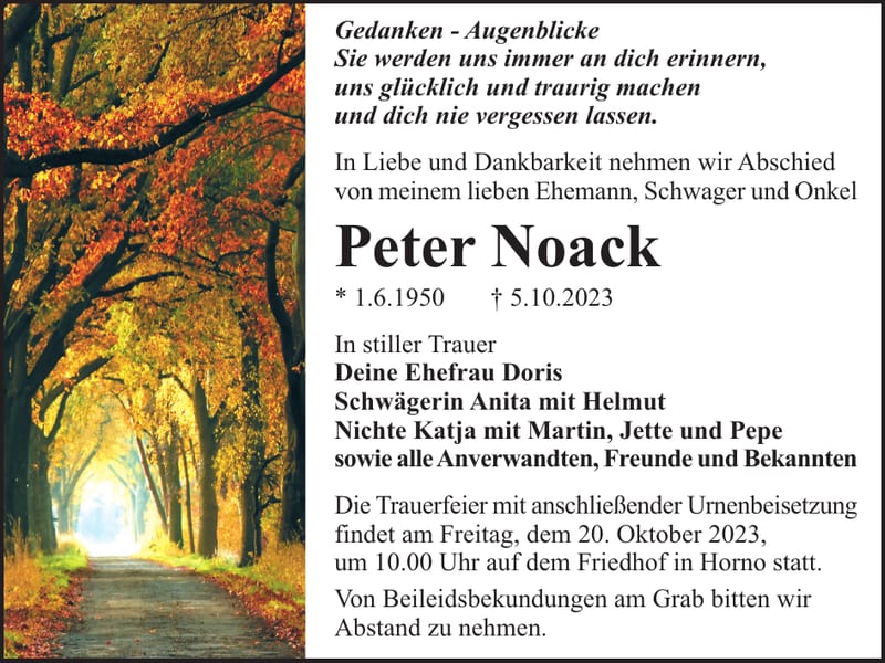 Traueranzeige Peter Noack