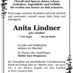 Traueranzeige Anita Lindner, geb. Günther