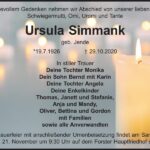 Traueranzeige Ursula Simmank, geb. Jende