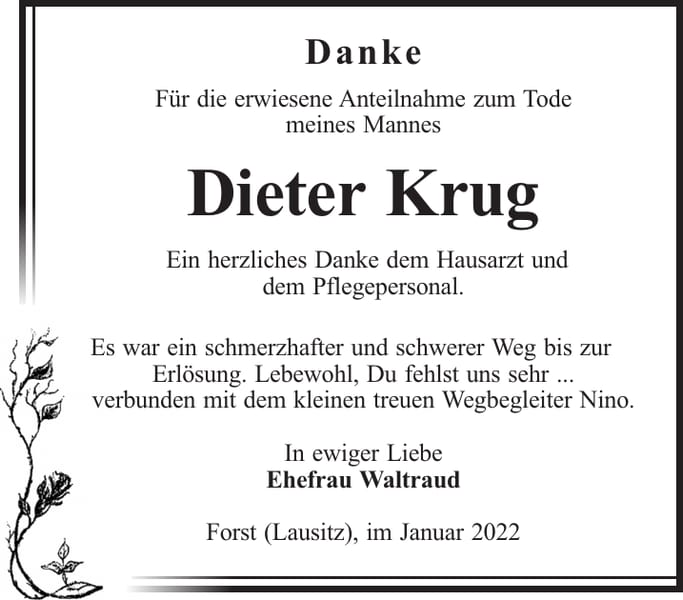 Danksagung Dieter Krug