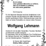 Danksagung Wolfgang Lehmann