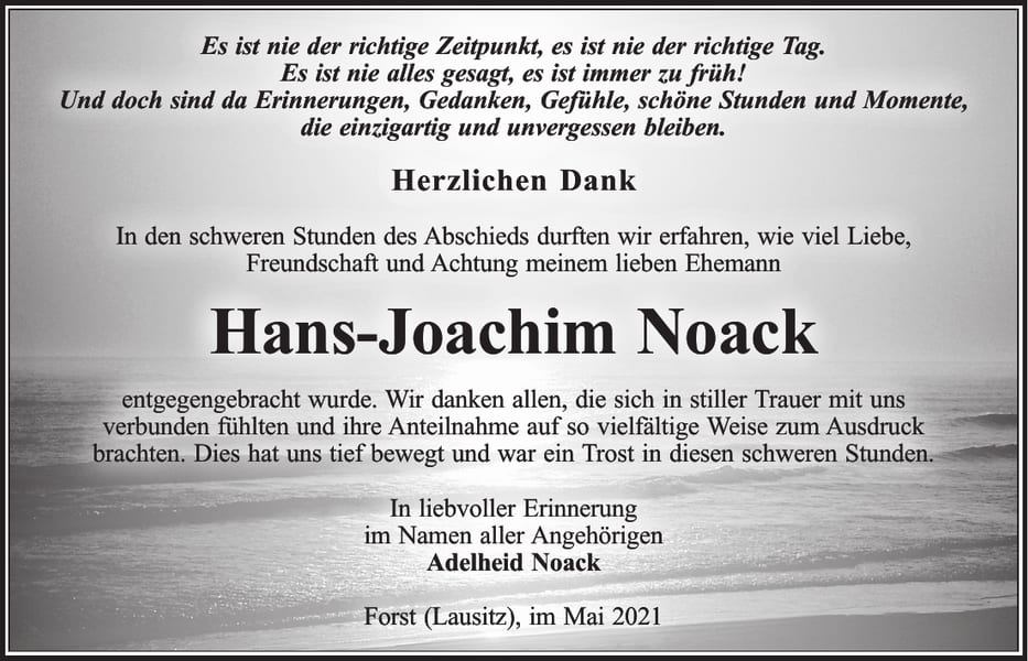 Danksagung Hans-Joachim Noack