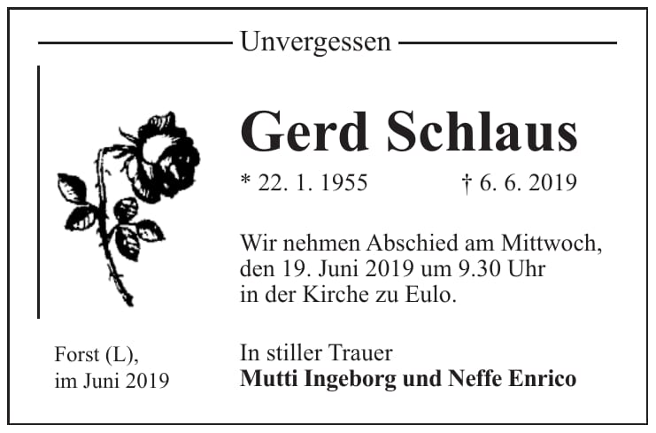 Traueranzeige Gerd Schlaus