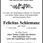 Traueranzeige Felicitas Schiemanz, geb. Sand