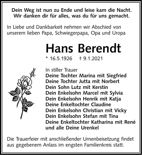Traueranzeige Hans Berendt