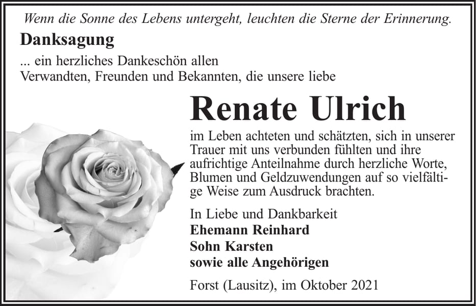 Danksagung Renate Ulrich