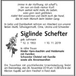 Traueranzeige Siglinde Schefter, geb. Lehmann