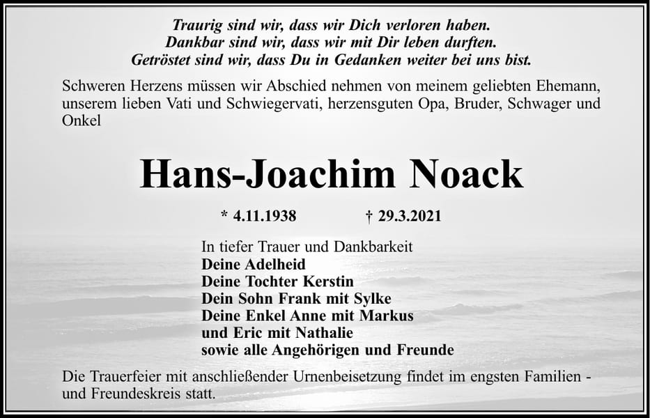 Traueranzeige Hans-Joachim Noack