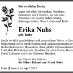 Danksagung Erika Nuhs, geb. Kuhn