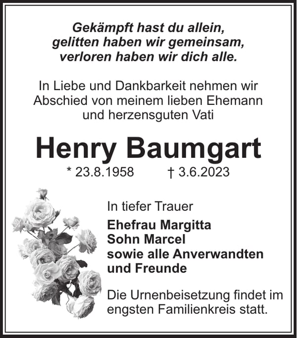 Traueranzeige Henry Baumgart