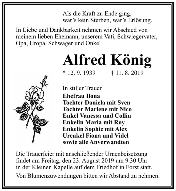 Traueranzeige Alfred König